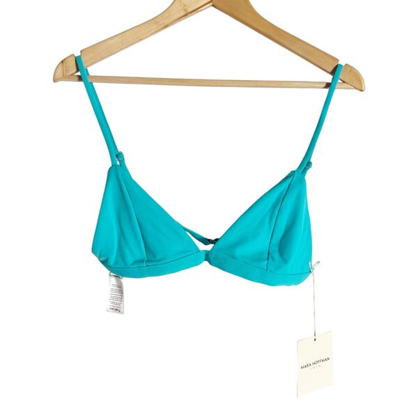 Mara Hoffman Astrid Caraibi Teal Blue Triangle Bikini Swimsuit Top Size L - Picture 1 of 8